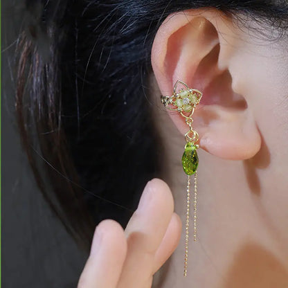 Ear Cuff Green Pearl Tassel - prestigepearls