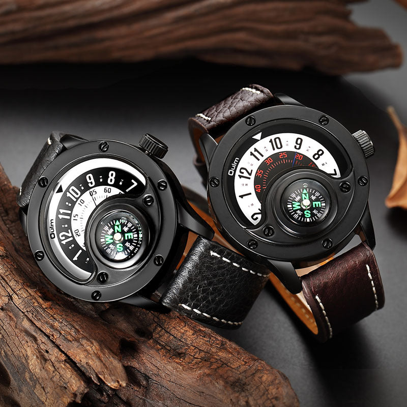 OULM 3880--Leather Watches Decorative Compass Big Size Male Watch PrestigePearls