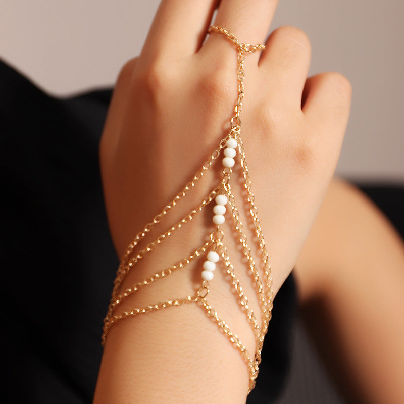 Radiance Fusion Bracelet__Personalized Trend Gold Fine Chain Multi Layer Finger One Rice Bead Bracelet PrestigePearls