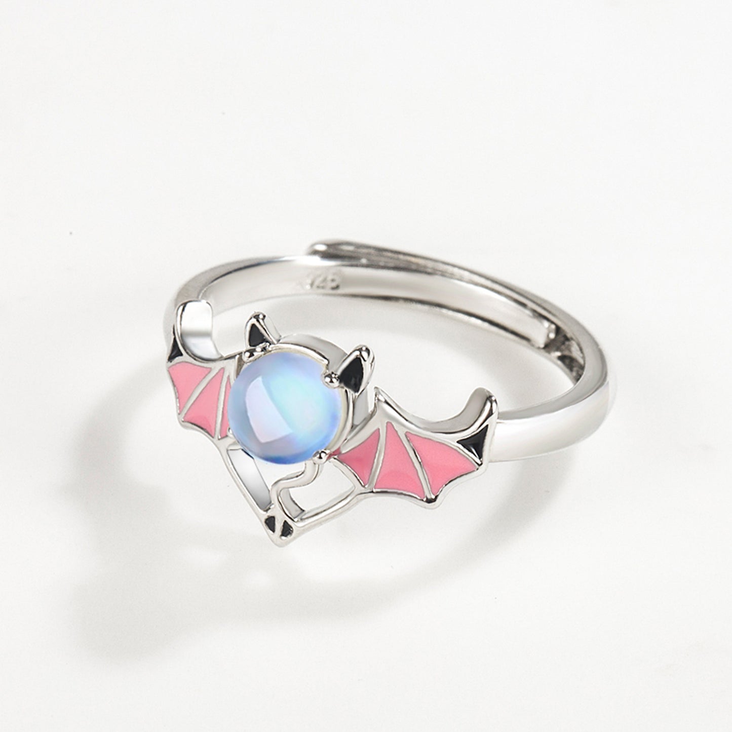 Silver Blue Moonlight Stone Angel Demon Ring - prestigepearls