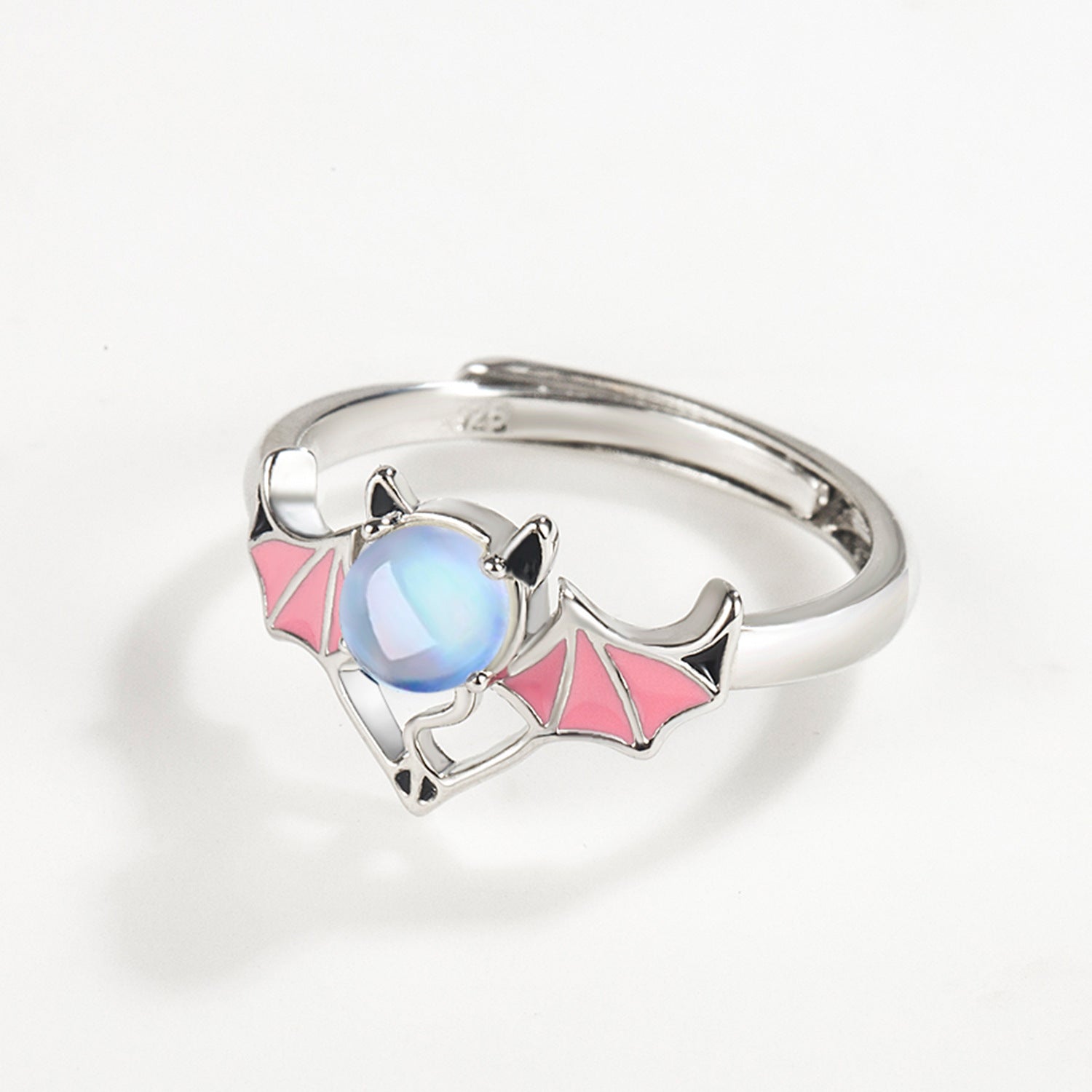 Silver Blue Moonlight Stone Angel Demon Ring - prestigepearls