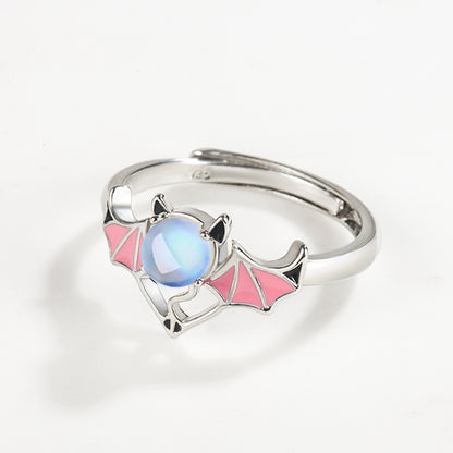 Silver Blue Moonlight Stone Angel Demon Ring - prestigepearls