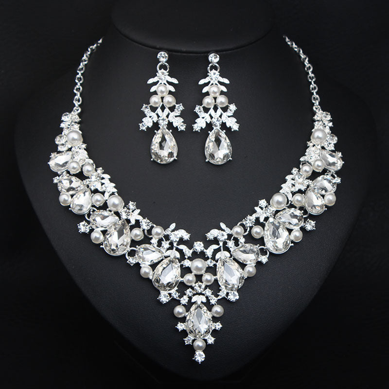 Crystal Pearl Gemstone Necklace And Earrings Set PrestigePearls