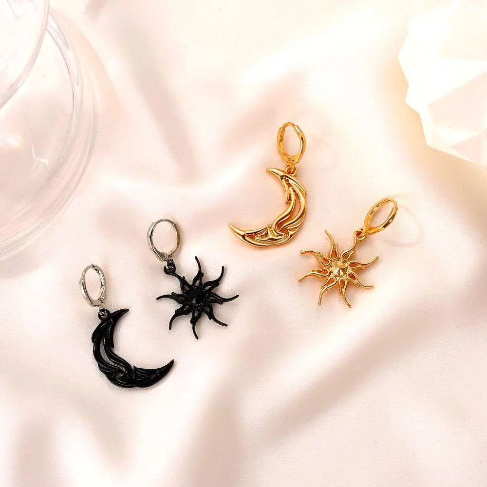 Asymmetrical Abstract Earrings Short Hollow Star And Moon