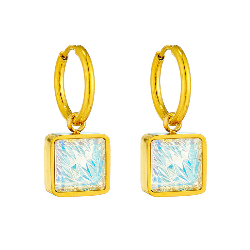 Drop-shaped Square Color Zircon Pendant Gold Eardrop Earring PrestigePearls