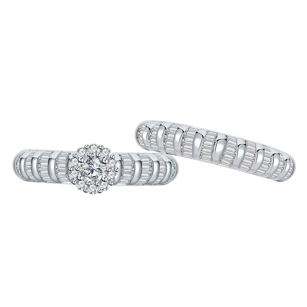 Round Bamboo Snowflake Micropaved Cubic Zirconia Set Ring - prestigepearls