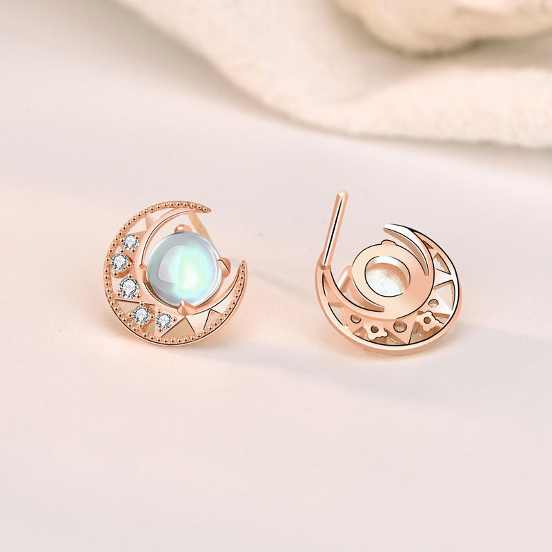 Sterling Silver Moonstone Star And Moon Stud Earrings PrestigePearls