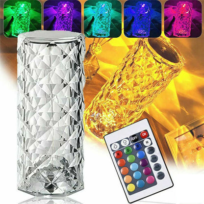 LED Crystal Table Lamp Diamond Rose Night Light Touch Atmosphere &Remote Control - prestigepearls