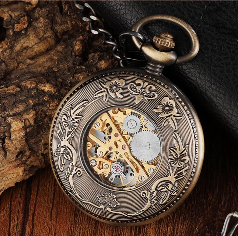 Large Flip Mechanical Pocket Watch Roman Carved Hollow PrestigePearls