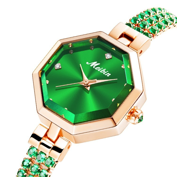 Octagonal Women's Jewelry Buckle Light Luxury Rose Stone British Watch PrestigePearls