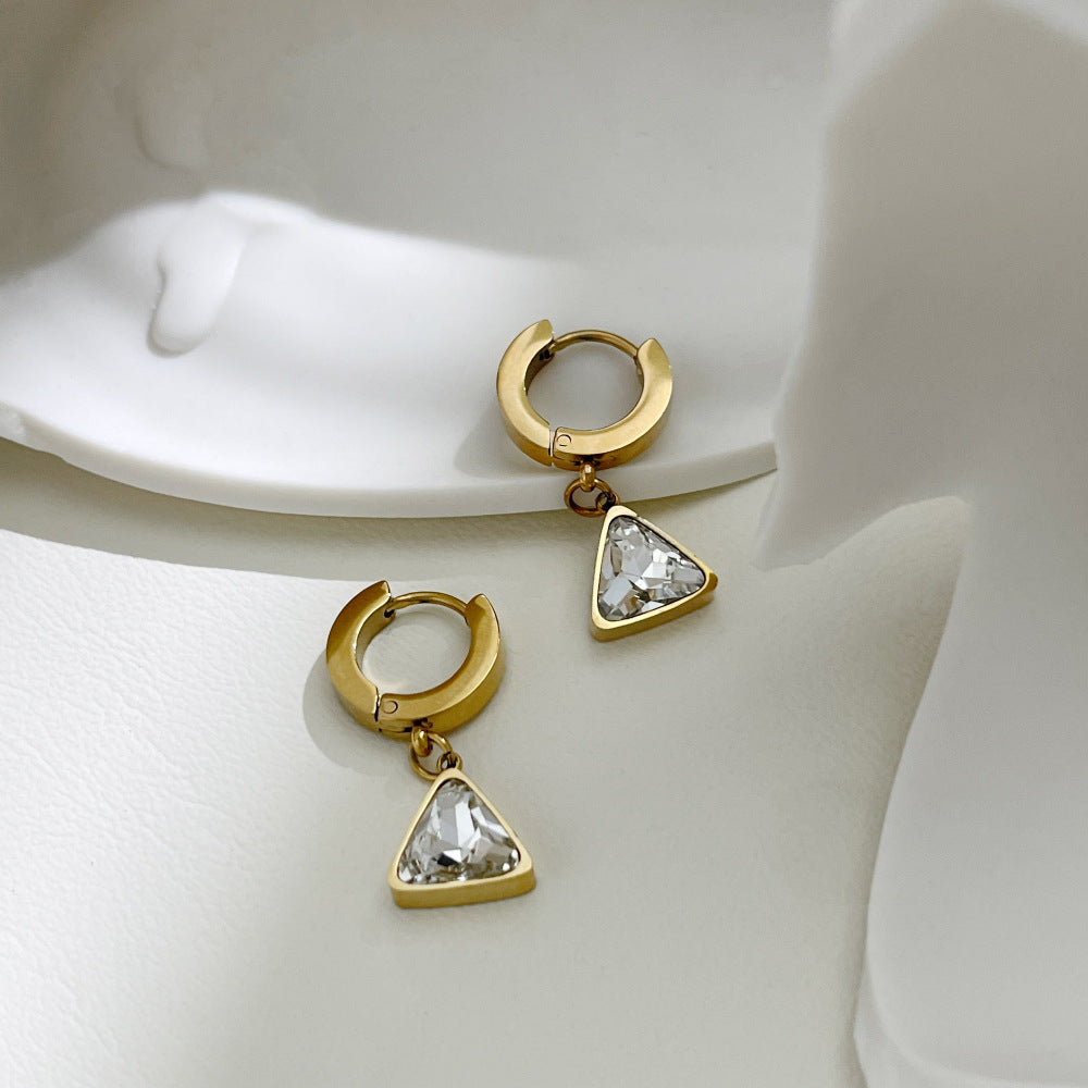 Women's Gold Triangle Zircon Drop Hoop Earrings PrestigePearls