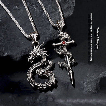 Fashion Jewelry Dragon Sword Pendant Necklace Paved Black Color Jewelry For Men Boy Christmas Gifts PrestigePearls