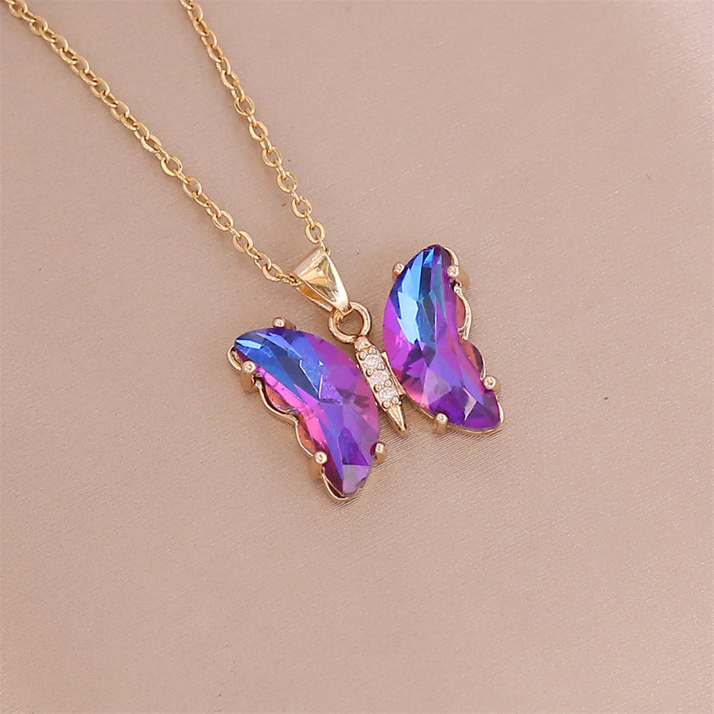 Gradient Butterfly Necklace Women's Fashion Pendant Necklace Clavicle Chain PrestigePearls