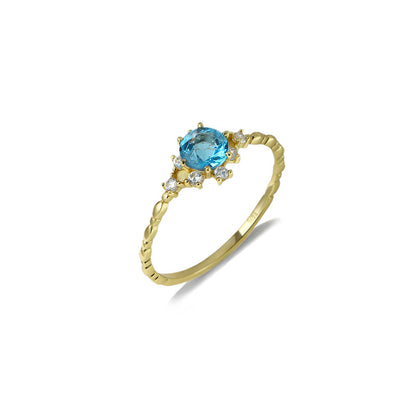 Simple retro snowflake natural blue topaz zircon ring PrestigePearls