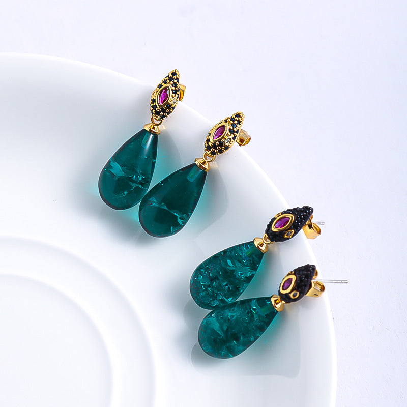 Green Water Drop Design Full Of Diamond Earrings PrestigePearls