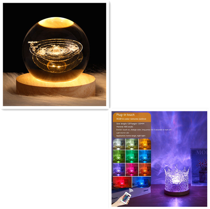 LED Water Ripple Ambient Night Light USB Rotating Projection Crystal Table Lamp RGB Dimmable Home Decoration 16 Color Gifts - prestigepearls