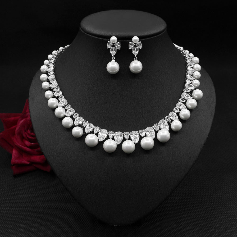 DivinerDine Jewelry Set__Pearl Zircon Earrings Necklace Set Dinner Jewelry PrestigePearls