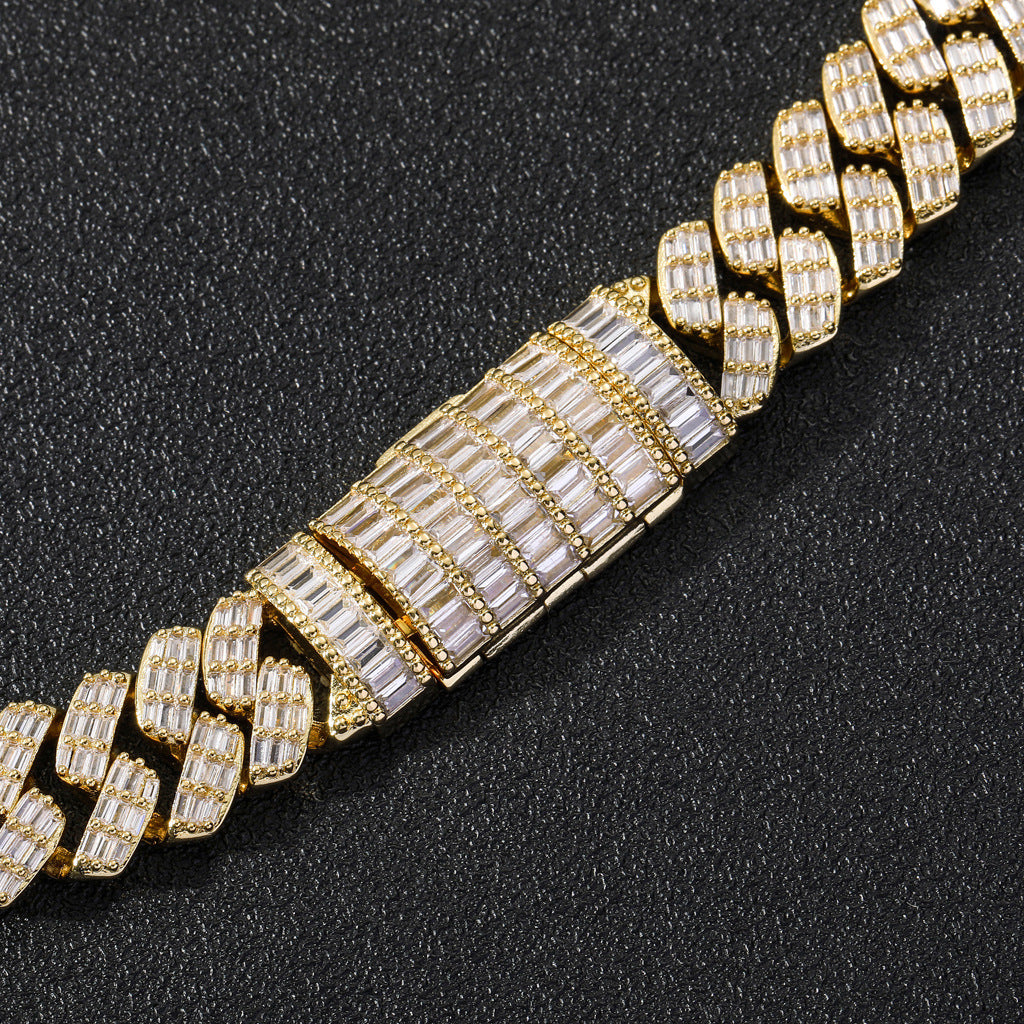 Men's Wide Cubic Zirconia Diamond Flap Buckle Bracelet - prestigepearls