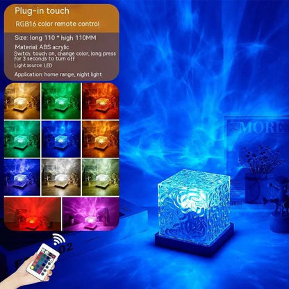 LED Water Ripple Ambient Night Light USB Rotating Projection Crystal Table Lamp RGB Dimmable Home Decoration 16 Color Gifts - prestigepearls