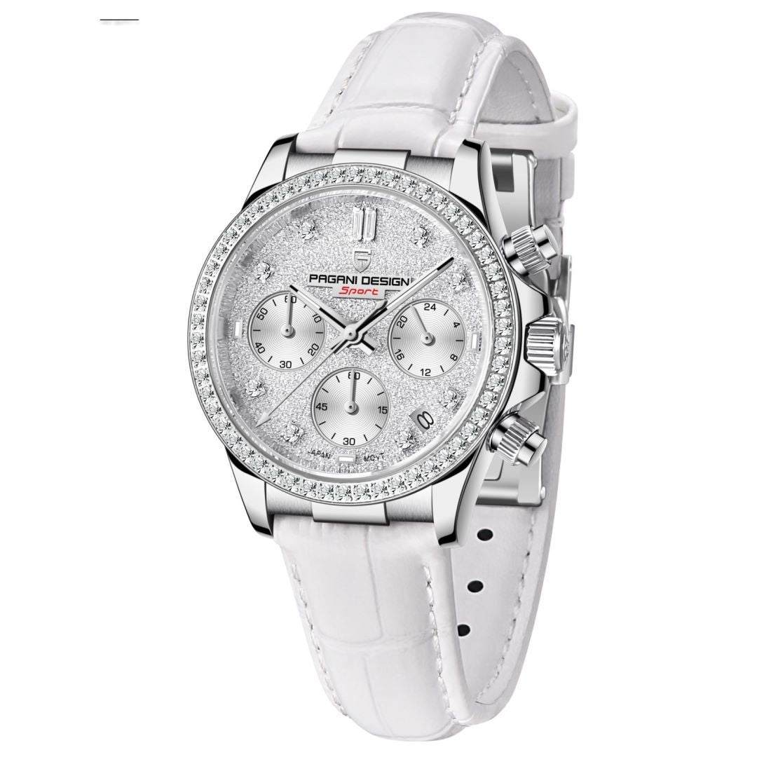 PAGANI DESIGN__ Fashion Diamond Calendar Luminous Fine Steel Women's Watch PrestigePearls