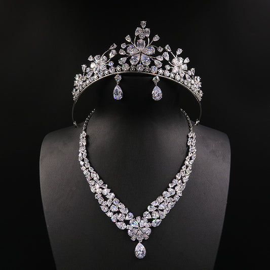 Regal Romance Bridal Set__ Bride headdress crown necklace three piece Earrings Korean wedding wedding PrestigePearls