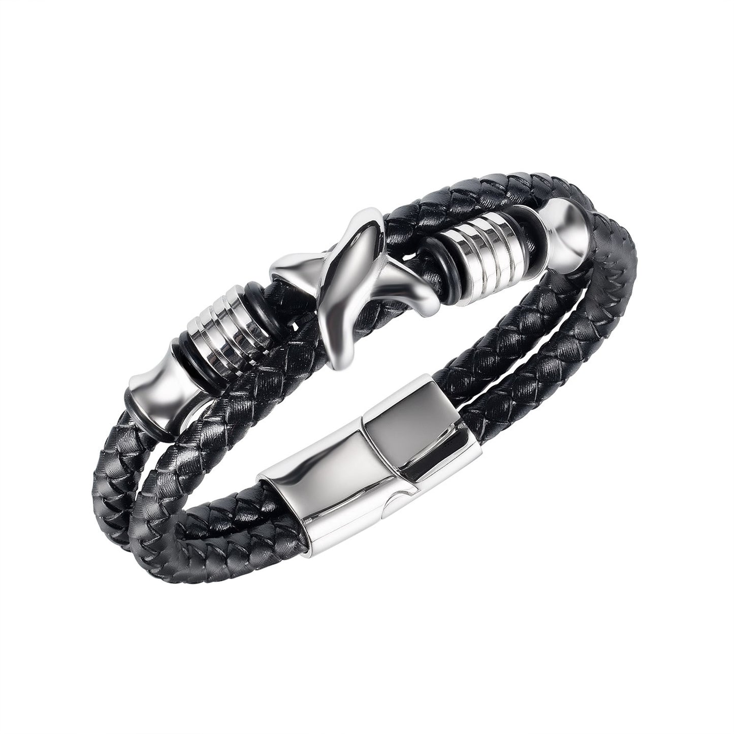 Noir Weave Leather Cuff_ Fashion Full black Multi-layer Hand-woven Leather Bracelet PrestigePearls