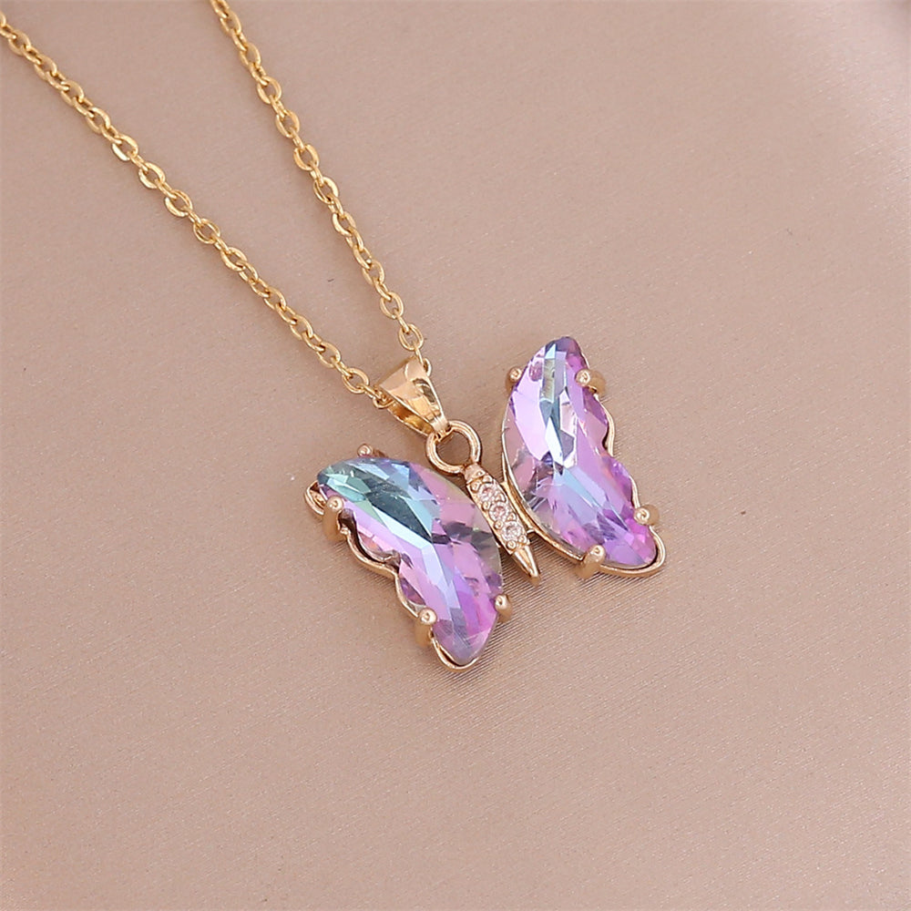 Gradient Butterfly Necklace Women's Fashion Pendant Necklace Clavicle Chain PrestigePearls