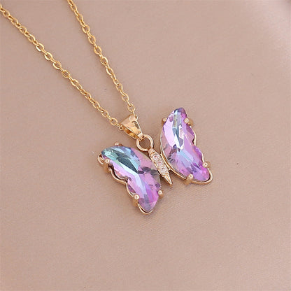 Gradient Butterfly Necklace Women's Fashion Pendant Necklace Clavicle Chain PrestigePearls