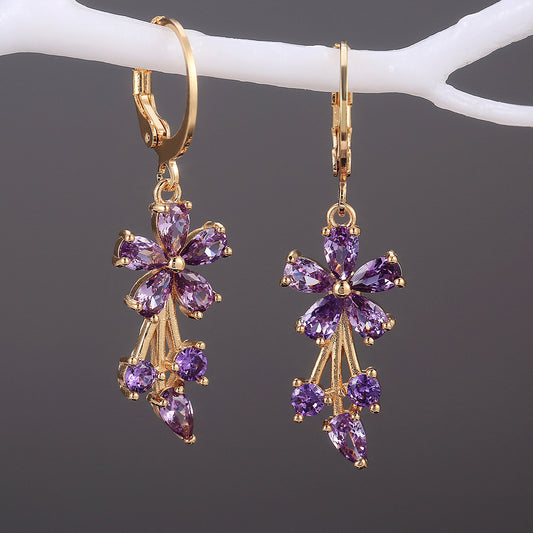 Fashion OL Copper Inlaid Zircon Flower Earrings PrestigePearls