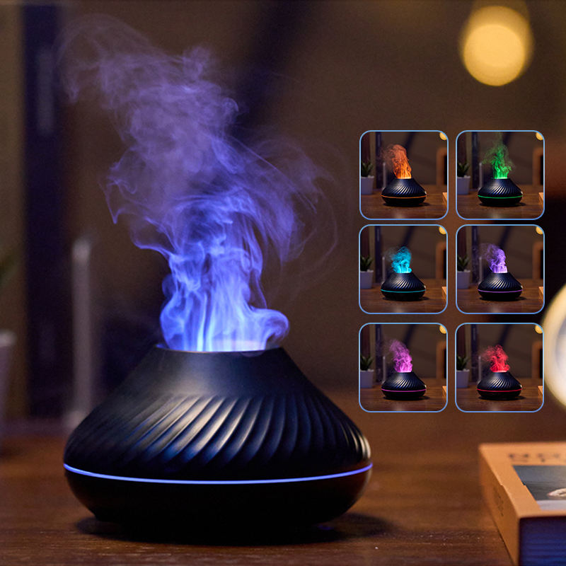 Newest RGB Flame Aroma Diffuser 130Ml 3d Colorful Flame Humidifier Fire Volcano Diffuser Flame - Prestige Pearls