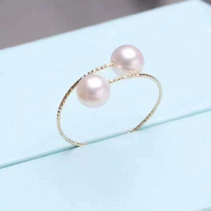 18k Gold Pearl Elastic Rings Au750 Color Gold Adjustable PrestigePearls