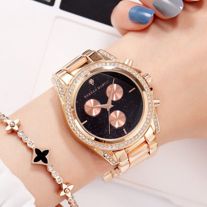 HANNAH MARTIN HM-1108__ Ladies Rose Gold Fashion Diamond Watch Waterproof Quartz PrestigePearls