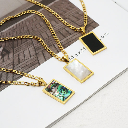 Rectangle Shell Rectangle Natural Shell Color Abalone Gold Necklace PrestigePearls