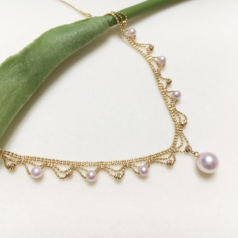 Aurora Japanese 18k Gold Lace Pearl Necklace PrestigePearls