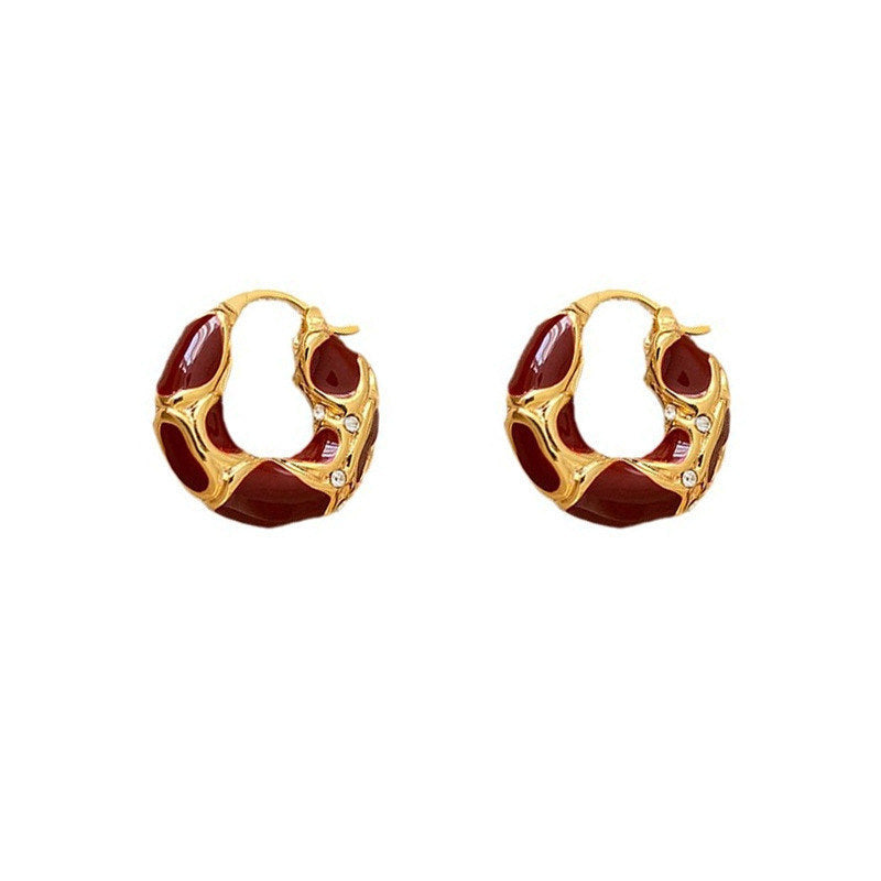 Fashion Jewelry New Trendy Enamel Color Gold Plated Metal Texture Small Hoop Earrings PrestigePearls