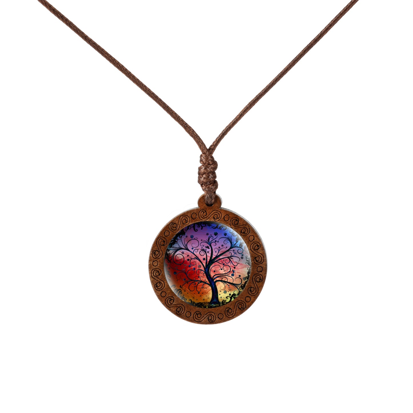 Wood Tree Of Life Time Stone Glass Pendant Necklace PrestigePearls