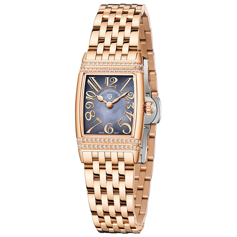 Women's Fashion Shell Face Square Quartz Watch With Diamonds PrestigePearls