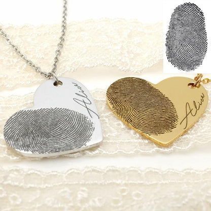 Personalized Fingerprint Necklace Custom Heart Necklace Name Necklace PrestigePearls