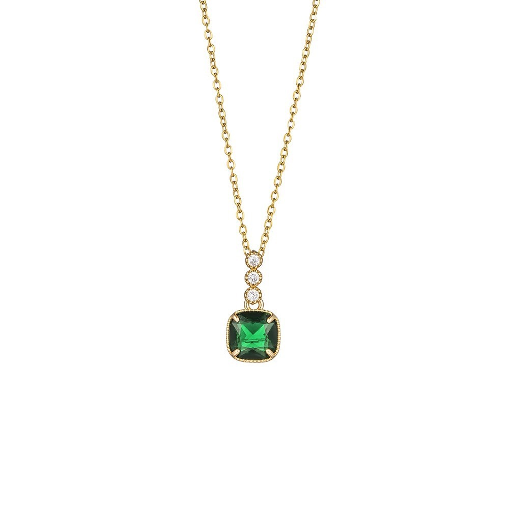 Emerald Square Gemstone Pendant Micro-inlaid Necklace PrestigePearls