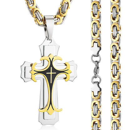 Fashion Jewelry Christian Trinity Latin Cross Necklace For Men Stainless Steel Three Layers Cross Pendants Necklaces Jewelry Gift PrestigePearls