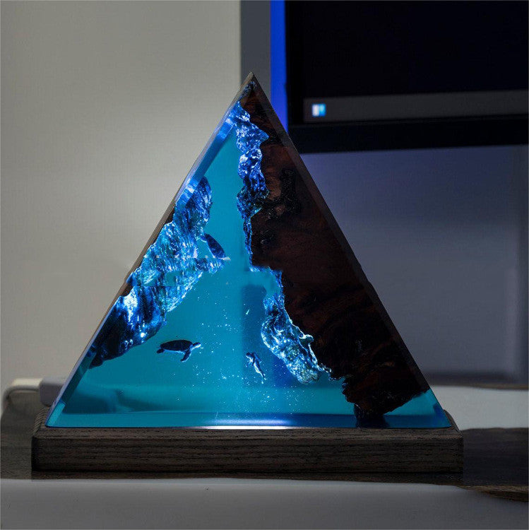 Wooden Resin Triangle Creative Ocean Style Small Night Lamp PrestigePearls