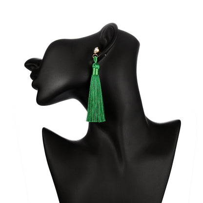 Rhinestone  Female Long Green Tassel Personalized Earrings PrestigePearls