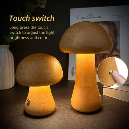 INS Wooden Cute Mushroom LED Night Light With Touch Switch  Bedside Table Lamp For Bedroom Childrens Room Sleeping Night Lamps Home Decor - prestigepearls