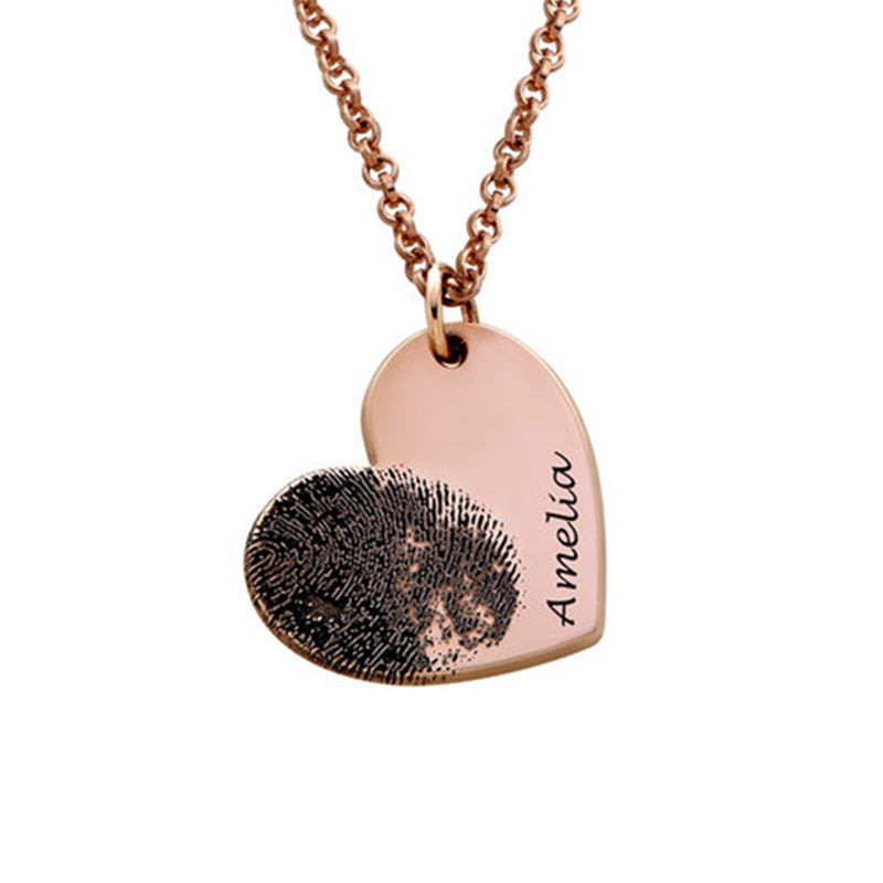 Personalized Fingerprint Necklace Custom Heart Necklace Name Necklace PrestigePearls