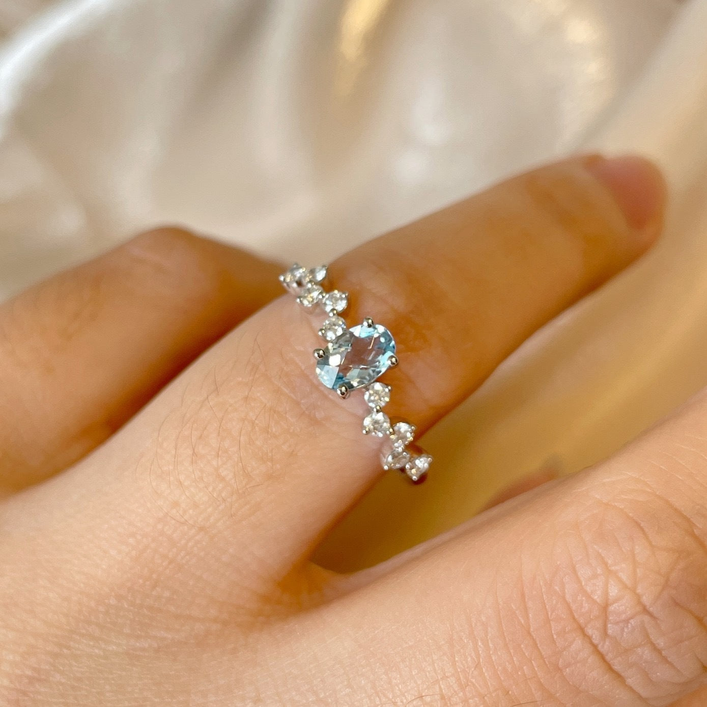 Women's Fashion Aquamarine Diamond Ring PrestigePearls