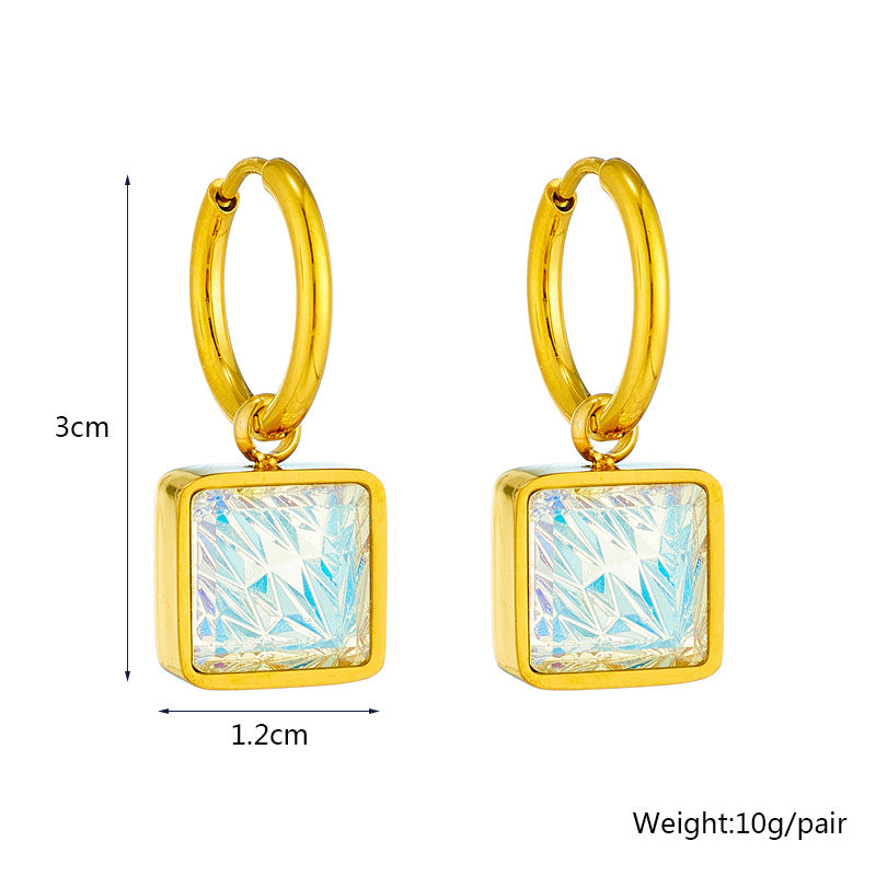 Drop-shaped Square Color Zircon Pendant Gold Eardrop Earring PrestigePearls