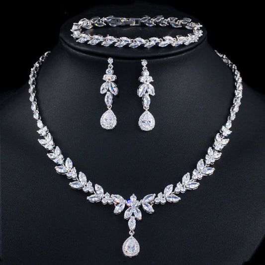 Sparkle Dazzle Zircon Trio Set_ Zircon Necklace Earrings Bracelet Three Piece Set PrestigePearls