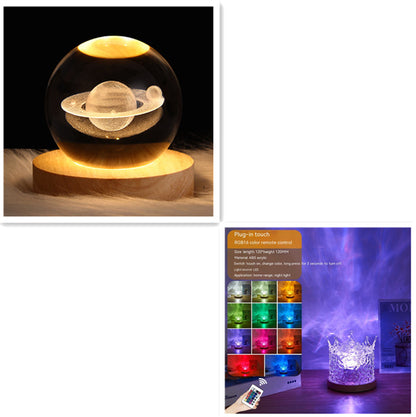 LED Water Ripple Ambient Night Light USB Rotating Projection Crystal Table Lamp RGB Dimmable Home Decoration 16 Color Gifts - prestigepearls