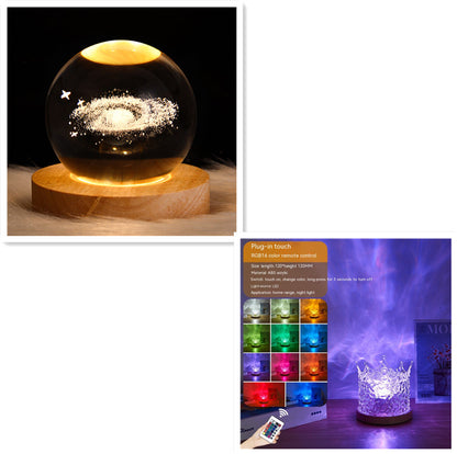 LED Water Ripple Ambient Night Light USB Rotating Projection Crystal Table Lamp RGB Dimmable Home Decoration 16 Color Gifts - prestigepearls