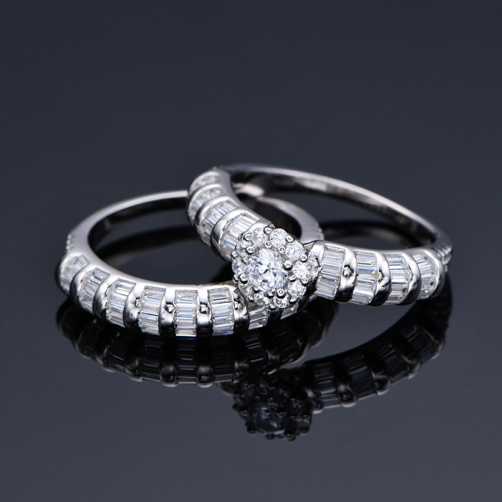 Round Bamboo Snowflake Micropaved Cubic Zirconia Set Ring - prestigepearls